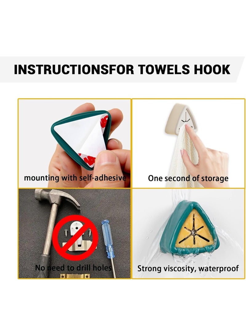 Happy Home 4 PCS Adhesive Hooks – Multi-Purpose Wall Hooks for Hanging Towels, Cloths, Gloves, and Kitchen or Bathroom Accessories, Hand Towel Holder with Triangle Design and Soft PVC Center, Easy to Install on Walls, Glass, or Cabinets, Strong Silicone Grip to Secure Items Without Damage, Perfect for Home Organization - Image 2